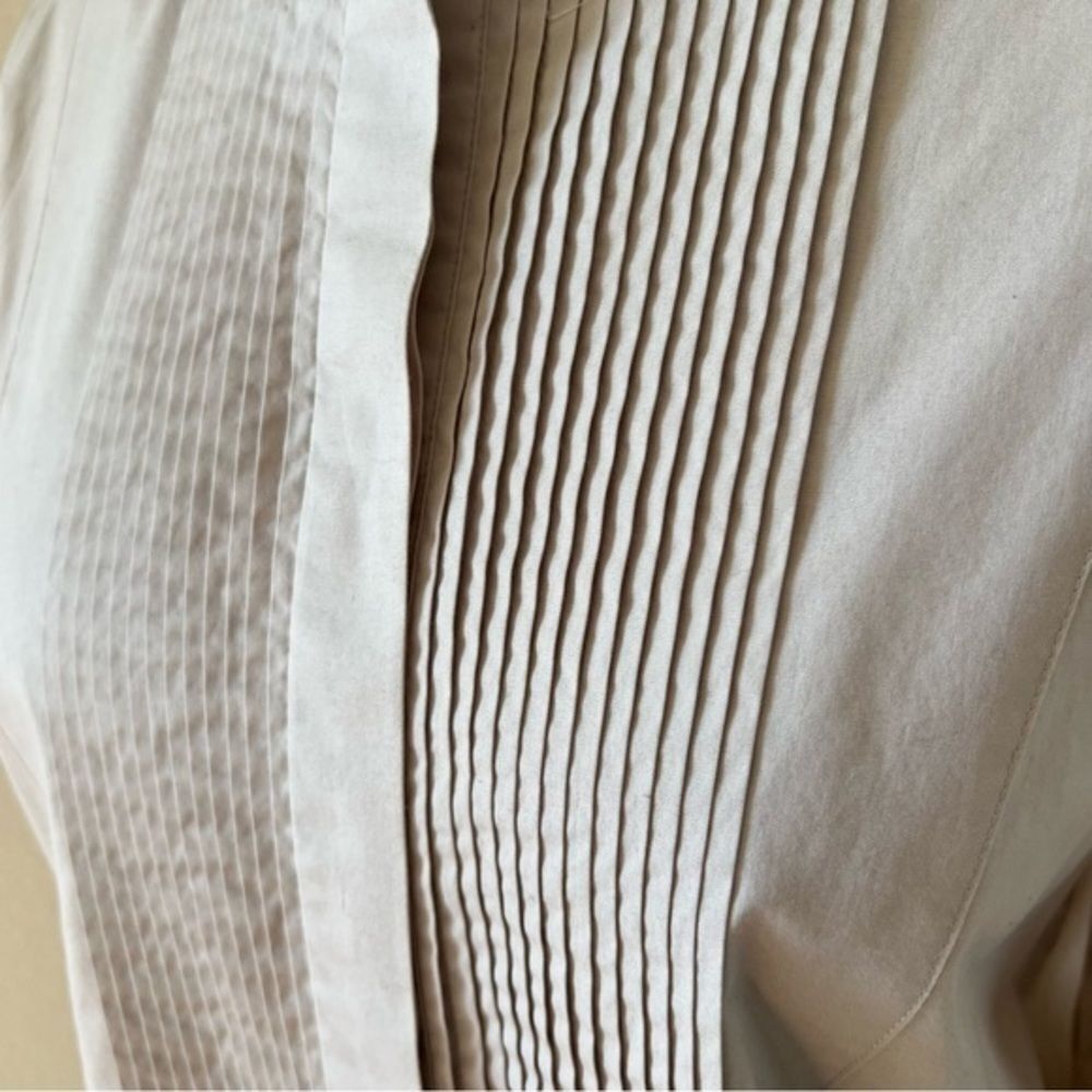VINCE Poplin Pleat Cotton Tuxedo Tunic‎ Beige Button Down Shirt Size Small - Picture 7 of 11